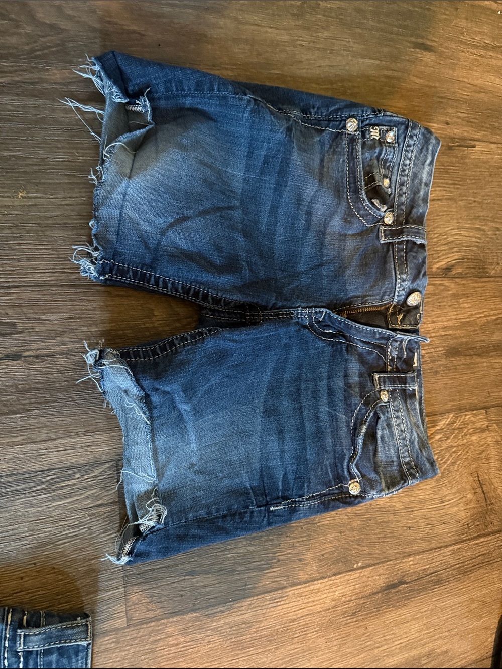 Women’s Dark Blue Denim Jean Shorts - Raw Hem